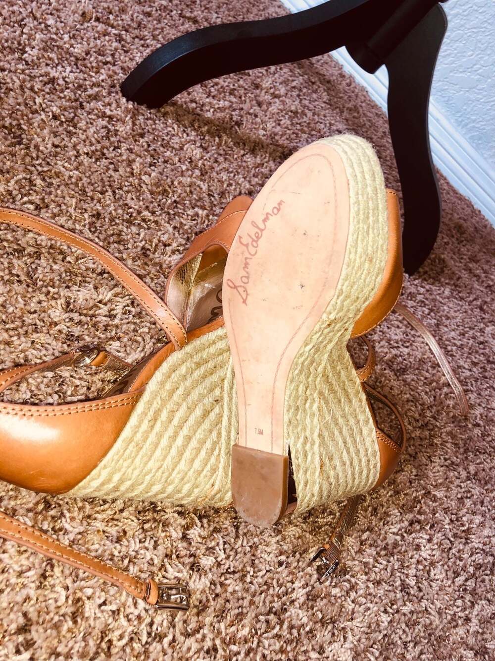 Sam Edelman Turner Leather Peep-Toe Espadrille Wedge Sandals - Picture 10 of 13